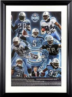 1960-2009 Tennessee Titans/Houston Oilers Signed Poster-Custom Framing 8 sigs K.S. Bud Adams Jr/K. Mawae/Kerry Collins-Beckett