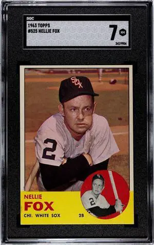 Nellie Fox 1963 Topps Baseball Card #525- SGC Graded 7 NM (Centered/Chicago White Sox/HOF)