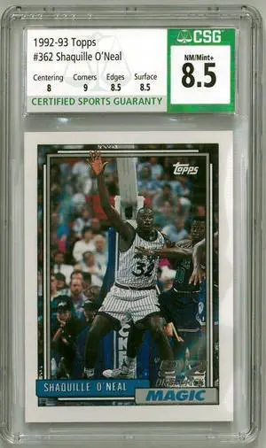 Shaquille O'Neal 1992-93 Topps Rookie Card (RC) #362- CSG Graded 8.5 NM-MT+ (Orlando Magic)