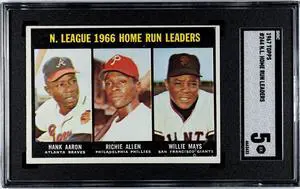 1967 Topps NL Home Run Leaders Card #244- Hank Aaron/Willie Mays- SGC Graded 5 EX (w/ Richie Allen)