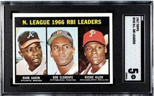 1967 Topps NL RBI Leaders Card #242- Hank Aaron/Bob Clemente- SGC Graded 5 EX (w/ Richie Allen)