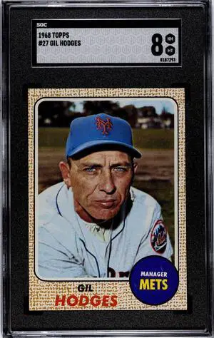 Gil Hodges 1968 Topps Baseball Card #27- SGC Graded 8 NM-MT (New York Mets/Manager/HOF)