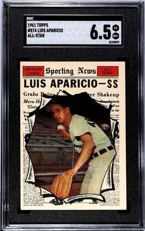 Luis Aparicio 1961 Topps All-Star Baseball Card High #574- SGC Graded 6.5 EX-NM+ (Chicago White Sox/HOF)