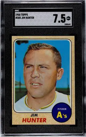 Jim "Catfish" Hunter 1968 Topps Baseball Card #385- SGC Graded 7.5 NM+ (Oakland Athletics/HOF)