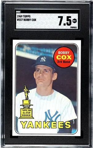 Bobby Cox 1969 Topps Baseball Rookie Card (RC) #237- SGC Graded 7.5 NM+ (New York Yankees)