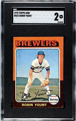 Robin Yount 1975 Topps Mini Baseball Rookie Card (RC) #223- SGC Graded 2 Good (Milwaukee Brewers/HOF)