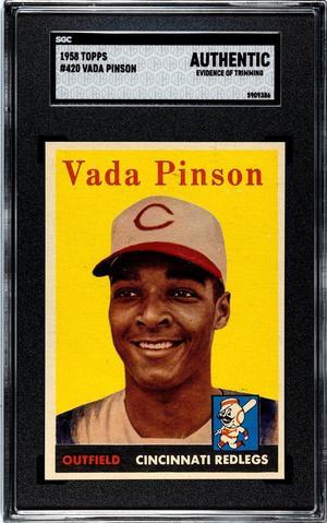 Vida Pinson 1958 Topps Baseball Rookie Card RC 420 SGC Slabbed Authentic Evidence of TrimmingCincinnati Redlegs