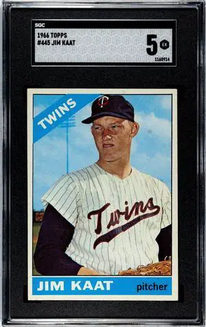 Jim Kaat 1966 Topps Baseball Card #445- SGC Graded 5 EX (Minnesota Twins/HOF)
