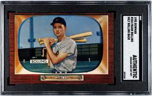Frank Bolling 1955 Bowman Baseball Card #204-Milt Bolling Back- SGC Slabbed Authentic (Minimum Size)
