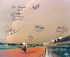 Churchill Downs Kentucky Derby Winners signed Horse Racing Rainbow 16x20 Photo 7 sigs- MAB Holo