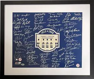 New York Yankees signed 16x20 Photo Custom Framed 2008 Yankee Stadium Final Season Logo with 69 signatures