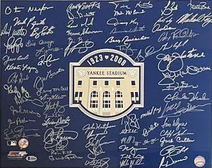New York Yankees signed 16x20 Photo 2008 Yankee Stadium Final Season Logo with 69 sigs-BAS Holo- Moose Skowron/Bobby Richardson