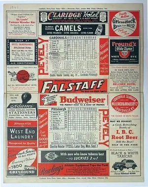 1941 St. Louis Cardinals/Pittsburgh Pirates Sportsman Park 11.25x14.25 Official 5 Cent Score Card (08/10/41)-Scored- PRISTINE
