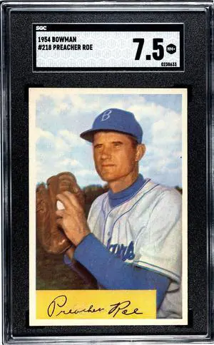 Preacher Roe 1954 Bowman Baseball Card #218- SGC Graded 7.5 NM+ (Brooklyn Dodgers)