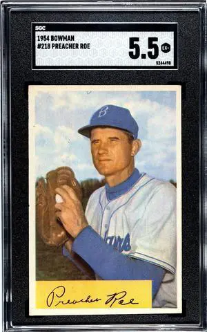 Preacher Roe 1954 Bowman Baseball Card #218- SGC Graded 5.5 EX+ (Brooklyn Dodgers)