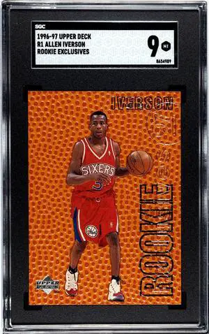 Allen Iverson 1996-97 Upper Deck Rookie Exclusives Rookie Card (RC) #R1 - SGC Graded 9 Mint (Philadelphia 76ers)