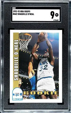 Shaquille O'Neal 1992-93 NBA Hoops Rookie Card (RC) #442- SGC Graded 9 Mint (Orlando Magic/HOF)