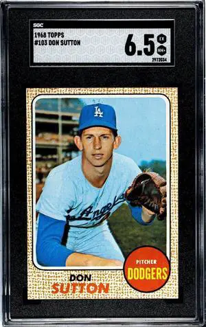 Don Sutton 1968 Topps Baseball Card #103- SGC Graded 6.5 EX-NM+ (Los Angeles Dodgers/HOF)