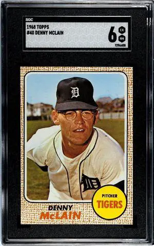 Denny McLain 1968 Topps Baseball Card #40- SGC Graded 6 EX-NM (Detroit Tigers)
