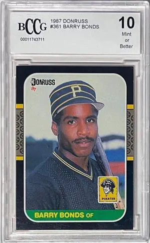 Barry Bonds 1987 Donruss Baseball Rookie Card (RC) #361- Beckett BCCG Graded 10 Mint or Better (Pittsburgh Pirates)