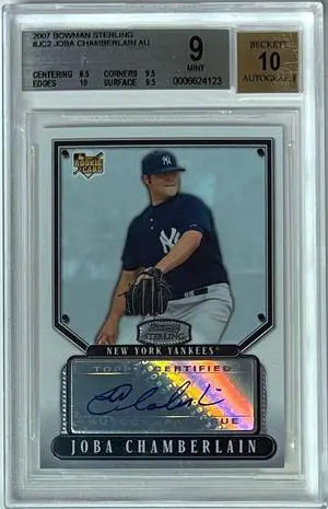 Joba Chamberlain signed 2007 Bowman Sterling Rookie Auto Card (RC) #JC2- Beckett/BGS Graded 9 Mint/10 Auto (Yankees)