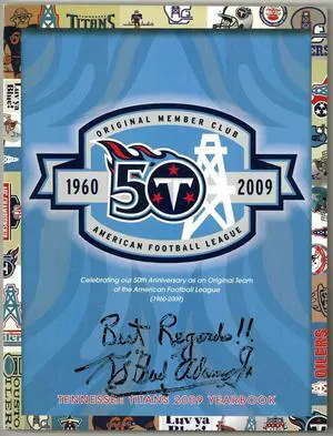 K. S. "Bud" Adams Jr Hand Signed 2009 Tennessee Titans 50TH Anniversary (1960-2009) Yearbook Beckett