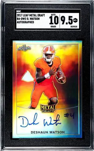 Deshaun Watson signed 2017 Leaf Metal Draft Rookie On Card Auto (RC) #BA-DW2- SGC Graded 9.5 MT+ and 10 Auto Grade (Clemson)