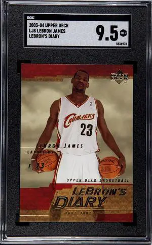 LeBron James 2003-04 Upper Deck Diary Rookie Card (RC) #LJ8- SGC Graded 9.5 Mint+ (Cleveland Cavaliers)