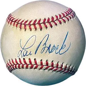 Lou Brock signed Official Rawlings RONL National League Baseball tone spots- COA (Cardinals/HOF/6XAS/2XWSC)