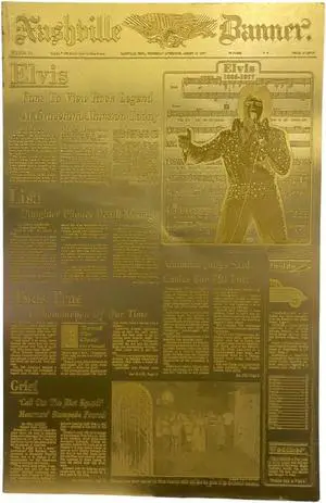 Elvis Presley Nashville Banner Front Page Commemorative Press Plate/Lithography August 17, 1977 (14.5x22.5)