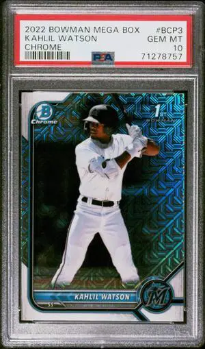 Kahlil Watson 2022 Bowman Mega Box Chrome Rookie Card (RC) #BCP3- PSA Graded 10 Gem Mint (Miami Marlins)