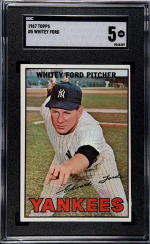 Whitey Ford 1967 Topps Baseball Card #5- SGC Graded 5 EX (New York Yankees/HOF)