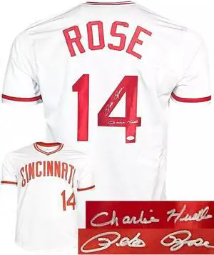 Pete Rose signed Cincinnati White TB Custom Stitched Baseball Jersey Charlie Hustle XL- JSA Witnessed