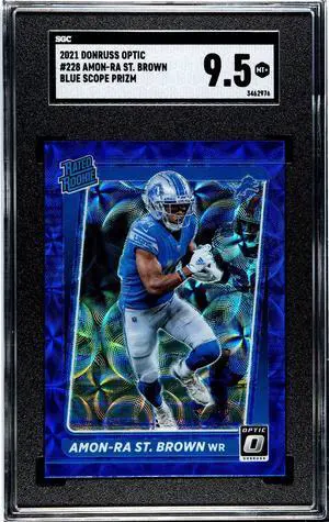 Amon-Ra St. Brown 2021 Donruss Optic Blue Scope Prizm Rookie Card (RC) #228- SGC Graded 9.5 Mint+ (Detroit Lions)