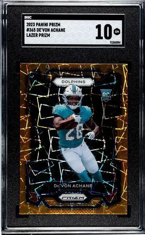 De'Von Achane 2023 Panini Lazer Prizm Rookie Card (RC) #365- SGC Graded 10 Gem Mint (Miami Dolphins)