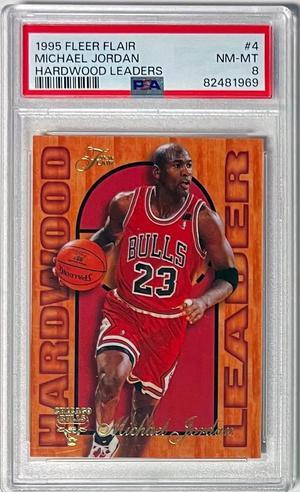 Michael Jordan 1995 Fleer Flair Hardwood Leaders Card #4- PSA Graded 8 NM-MT (Chicago Bulls/HOF/GOAT)