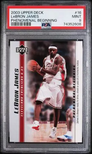 LeBron James 2003 Upper Deck Phenomenal Beginning Rookie Card (RC) #16- PSA Graded 9 Mint (Cleveland Cavaliers)
