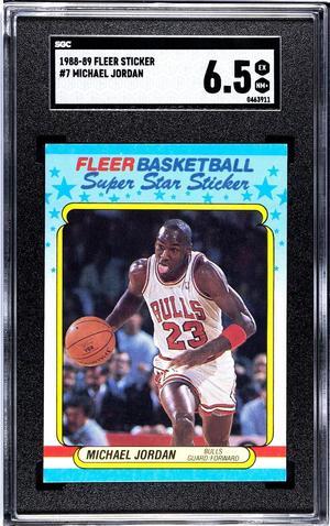 Michael Jordan 1988-89 Fleer Sticker/Card #7- SGC Graded 6.5 EX-MT+ (Chicago Bulls/HOF/GOAT)