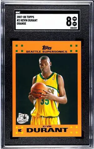 Kevin Durant 2007-08 Topps Orange Rookie Card (RC) #2- SGC Graded 8 NM-MT (Seattle Supersonics)