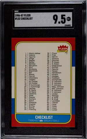 1986-87 Fleer Basketball Checklist 1-132 Card #132- SGC Graded 9.5 Mint+