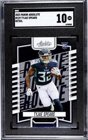 Tyjae Spears 2023 Panini Absolute Retail Rookie Card (RC) #129- SGC Graded 10 Gem Mint (Tennessee Titans)