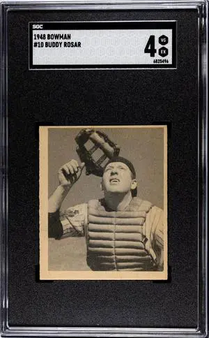 Buddy Rosar 1948 Bowman Baseball Card #10- SGC Graded 4 VG-EX (Philadelphia Athletics)
