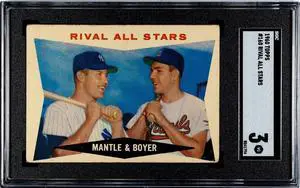 Mickey Mantle 1960 Topps Rival All Stars Card #160- SGC Graded 3 VG (New York Yankees/w/Ken Boyer/Cardinals)