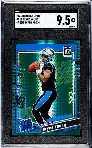Bryce Young 2023 Donruss Optic Green Hyper Prizm Rookie Card (RC) #213- SGC Graded 9.5 Mint+ (Carolina Panthers)