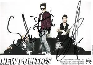 New Politics Rock Band signed 5x7 Photo  COA (David Boyd/Soren Hansen/Louis Vecchio/Danish)
