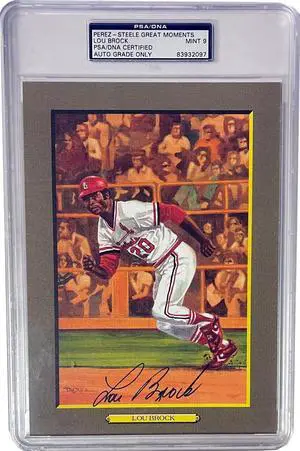 Lou Brock signed St. Louis Cardinals Perez Steele Great Moments #66- PSA/DNA Slabbed Authentic/Auto Mint 9