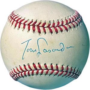 Tom/Tommy Lasorda signed Official Rawlings RONL National League Baseball tone spots- COA (Dodgers/HOF/2X WS Champs/2X Mrg Yr)