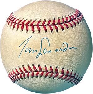Tom/Tommy Lasorda signed Official Rawlings RONL National League Baseball toned- COA (Dodgers/HOF/2X WS Champs/2X Mrg Yr)