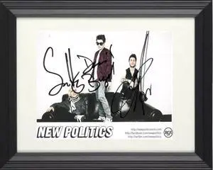 New Politics Rock Band signed 5x7 Photo Custom Framing  COA (David Boyd/Soren Hansen/Louis Vecchio/Danish)