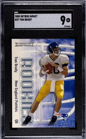 Tom Brady 2000 Skybox Impact Rookie Card (RC) #27- SGC Graded 9 Mint (Michigan/Patriots/GOAT/HOF)